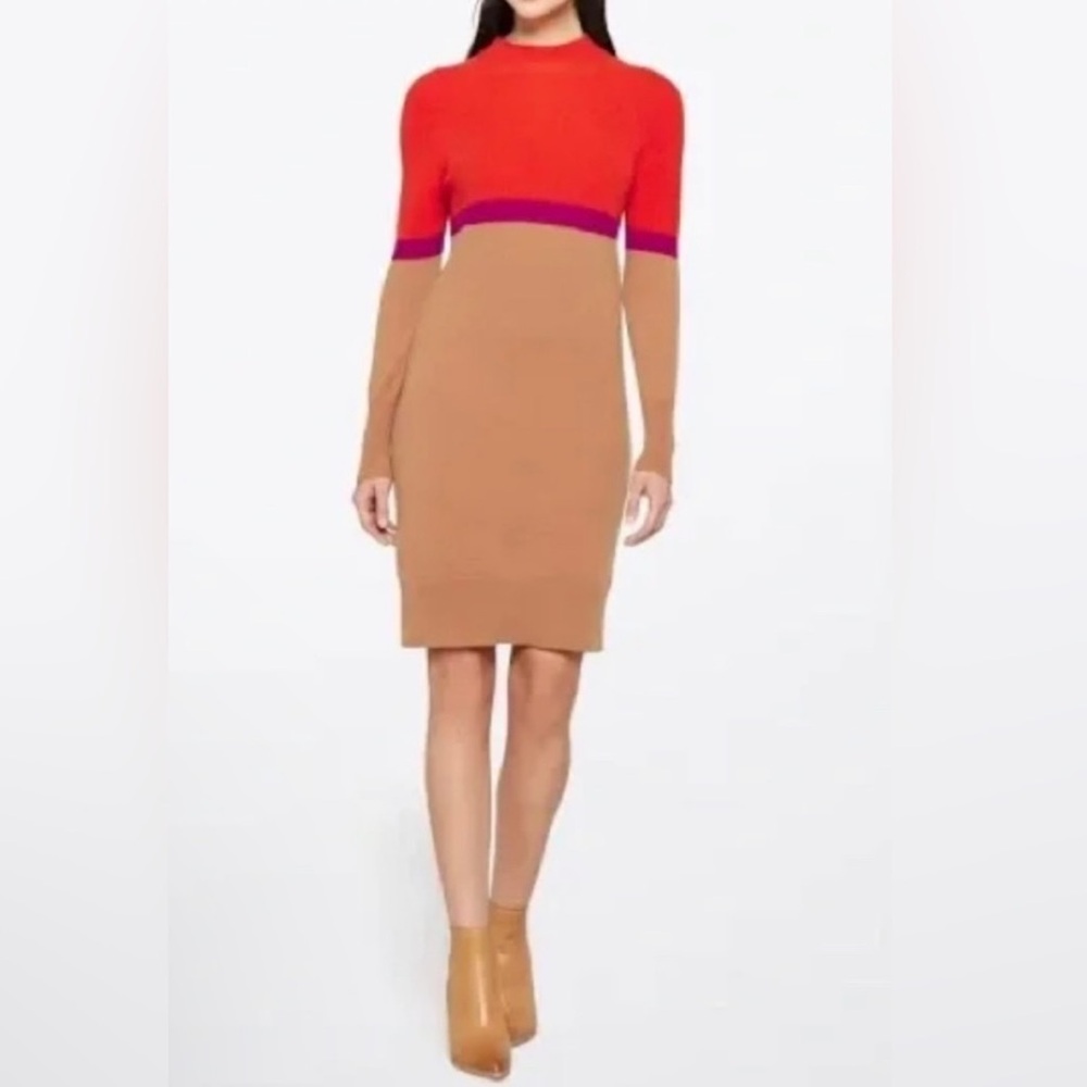 Lusso Cashmere Sweater Dress Sz L Mock Neck Color Block